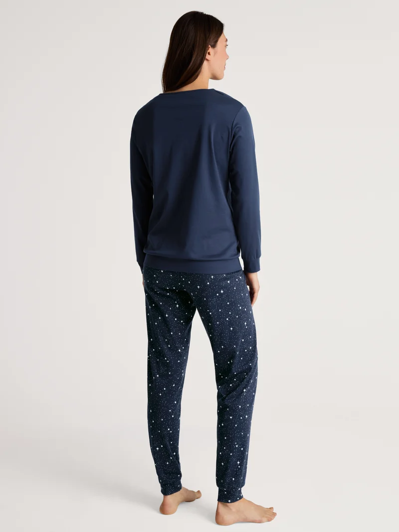 DAMEN Pyjama mit Bündchen, peacoat blue