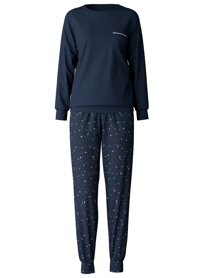 DAMEN Pyjama mit Bündchen, peacoat blue
