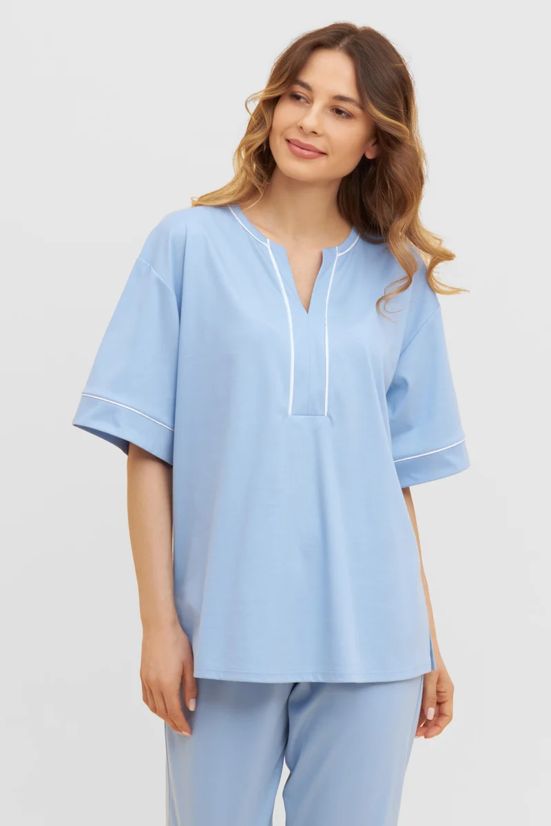 Py, 1/2 sleeve, pants 7/8, v-neck, Skyblue