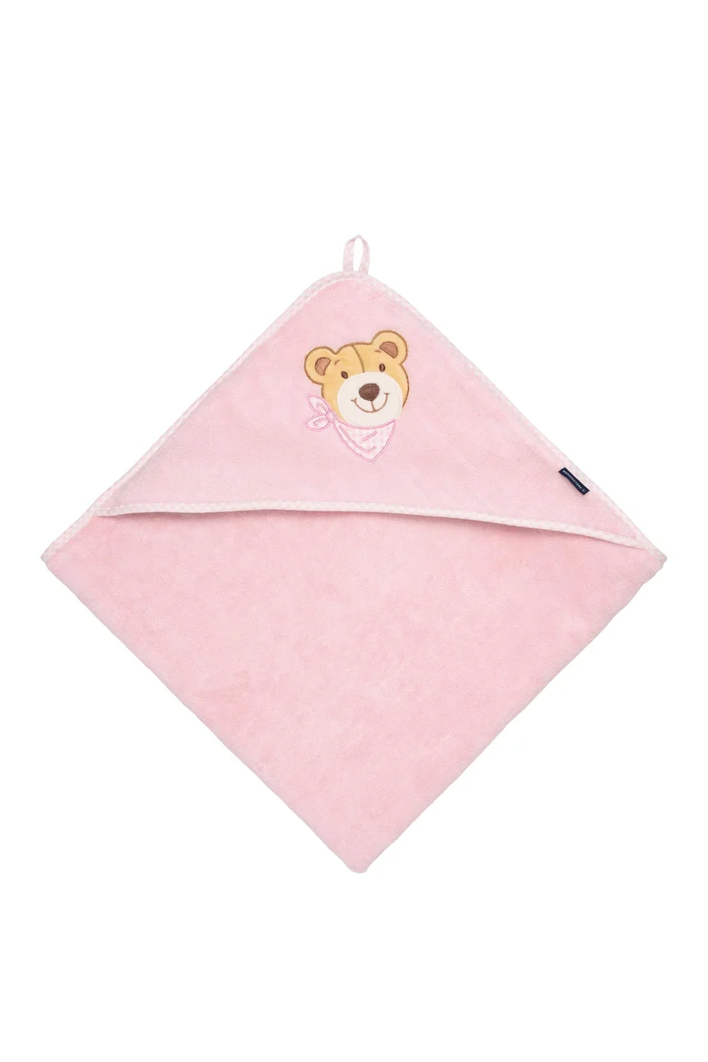 Morgenstern Kapuzentuch, Kapuzenhandtuch, Bär, Luxus Baumwolle, rosa