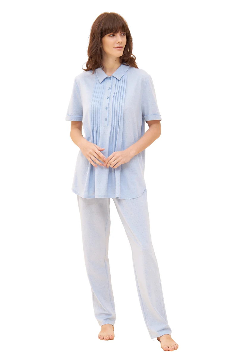 Py, 1/2 sleeve, pants 1/1, button p, Skyblue