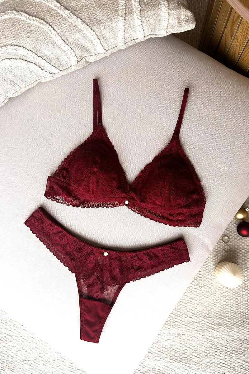 Spitzen-Bralette Juliette mit Pads in burgundy red