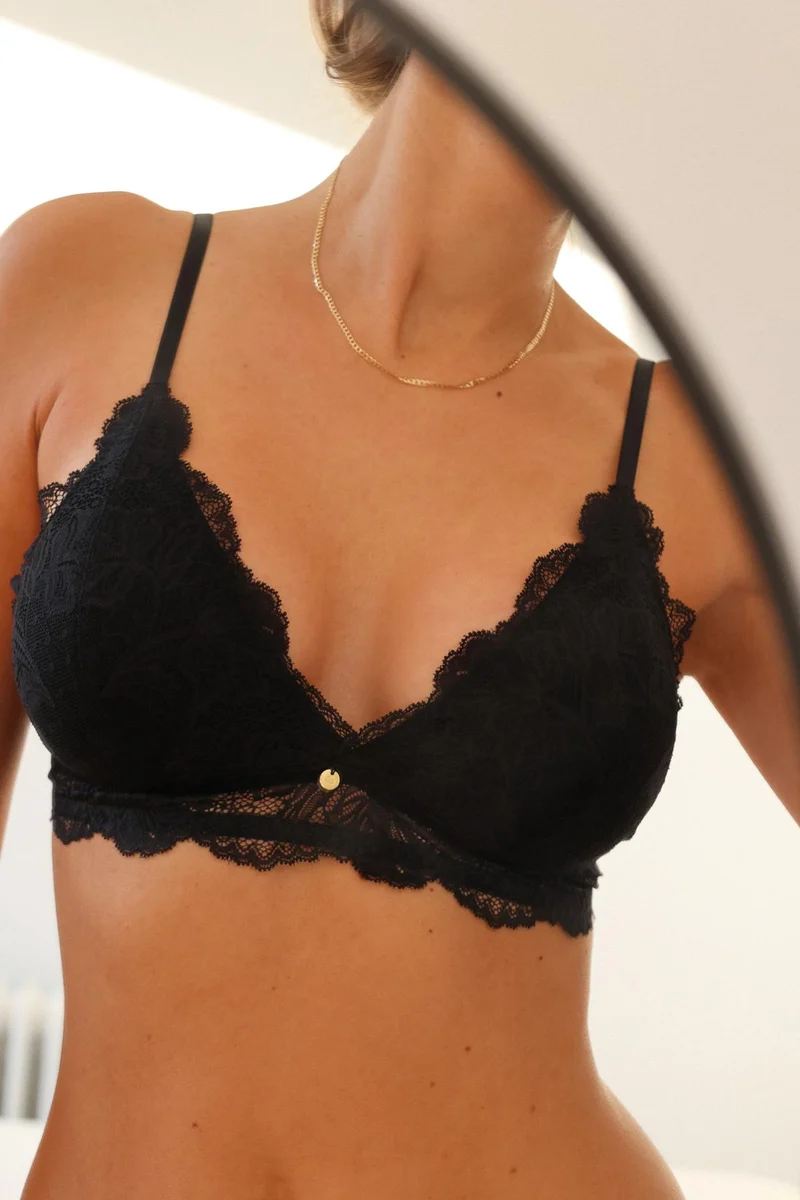 Spitzen-Bralette Bobby mit Pads in schwarz