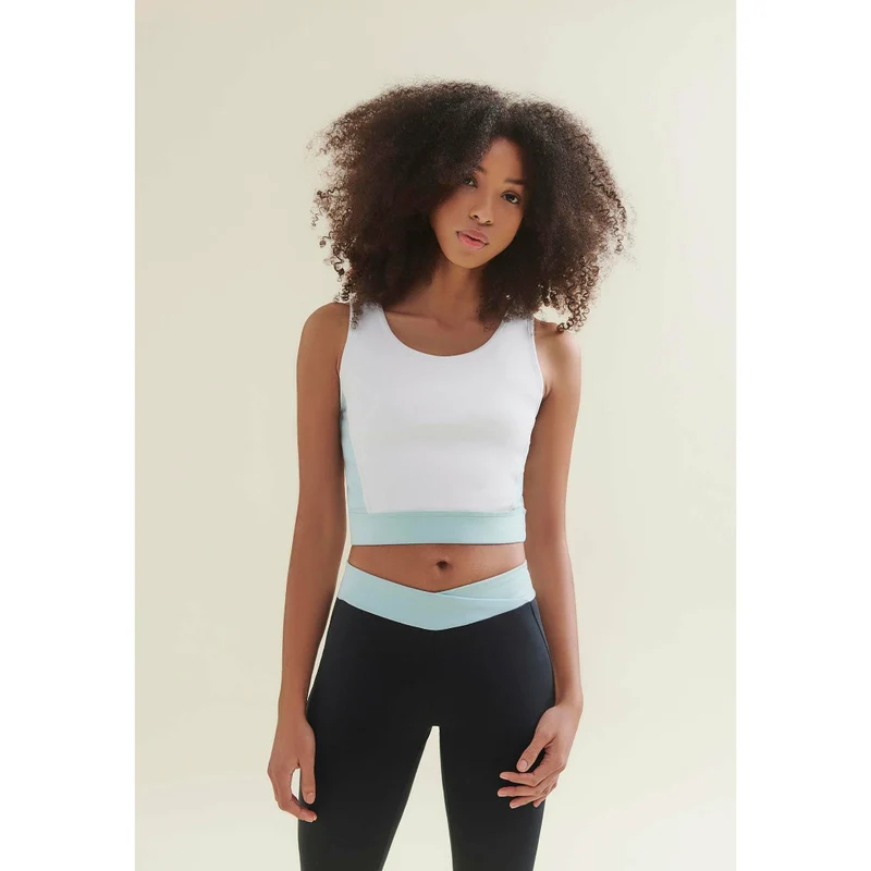 3/4 Crop Top - Diamond White/Sea Green