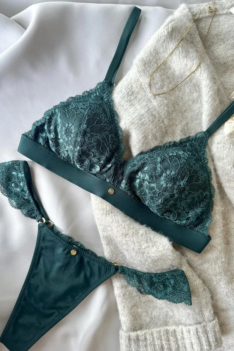 Spitzen-Bralette Lilly mit Pads in emerald green
