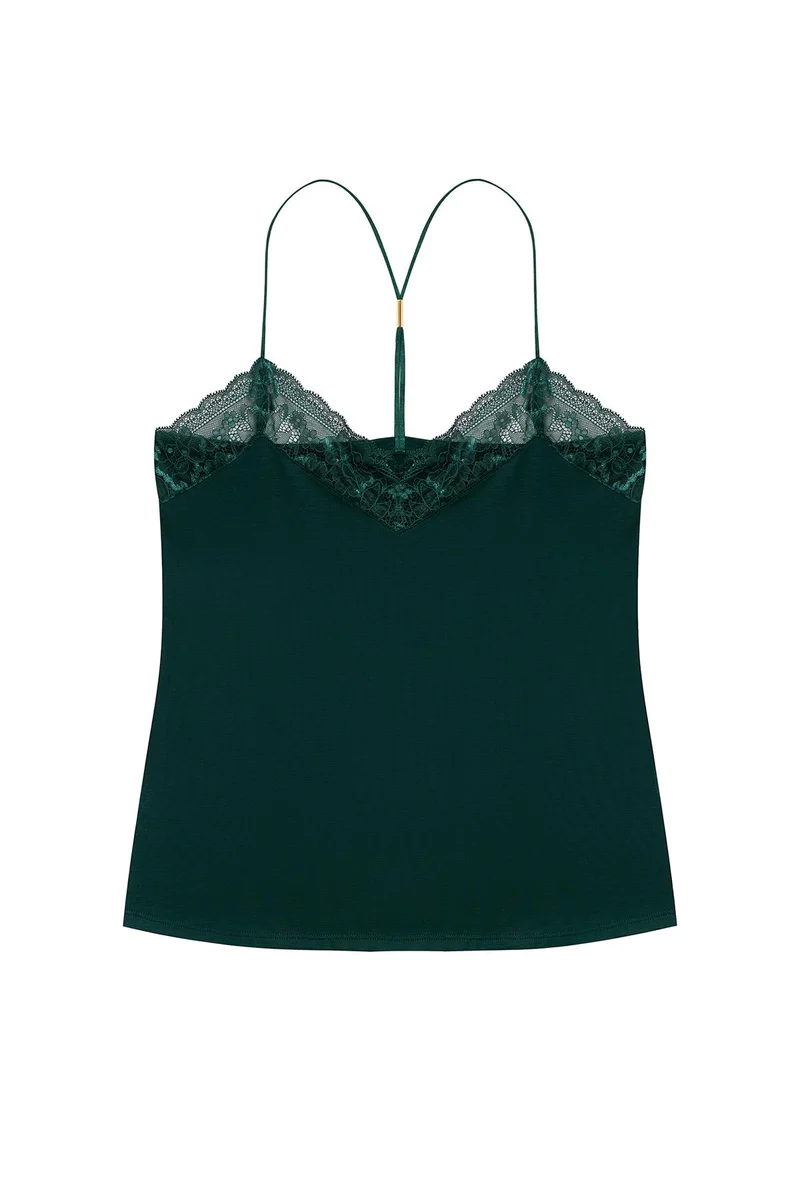 Camisole Tencel Top Izabelle mit Spitze in emerald green