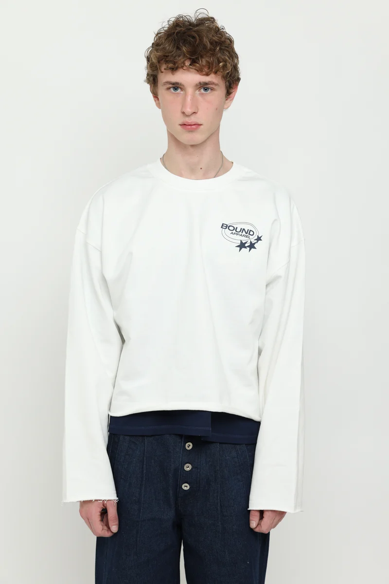 Off-White & Navy Logo Crewneck