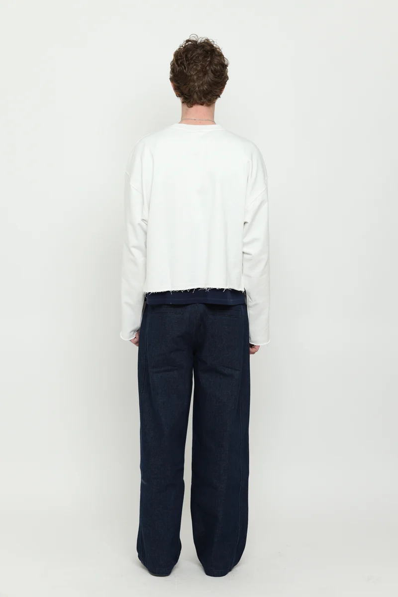 Off-White & Navy Logo Crewneck