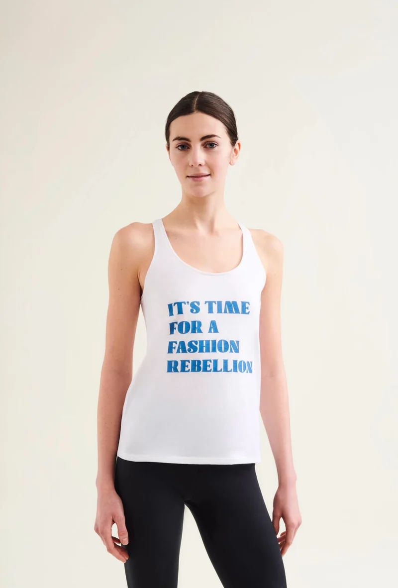 Organic Cotton Racer Tank with Print - Diamond White - Wellicious Community Sale
