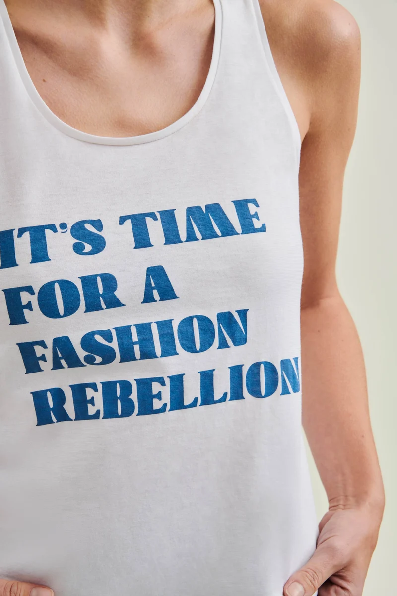 Organic Cotton Racer Tank with Print - Diamond White - Wellicious Community Sale