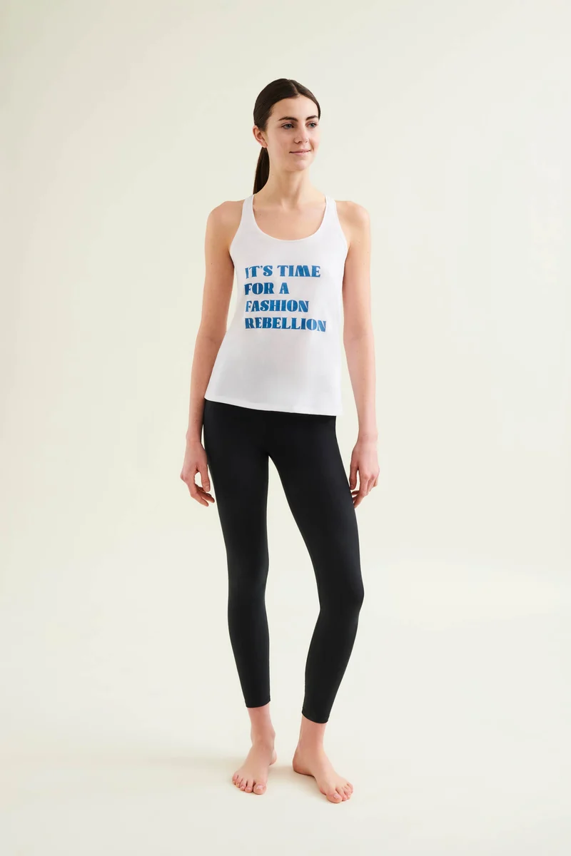 Organic Cotton Racer Tank with Print - Diamond White - Wellicious Community Sale