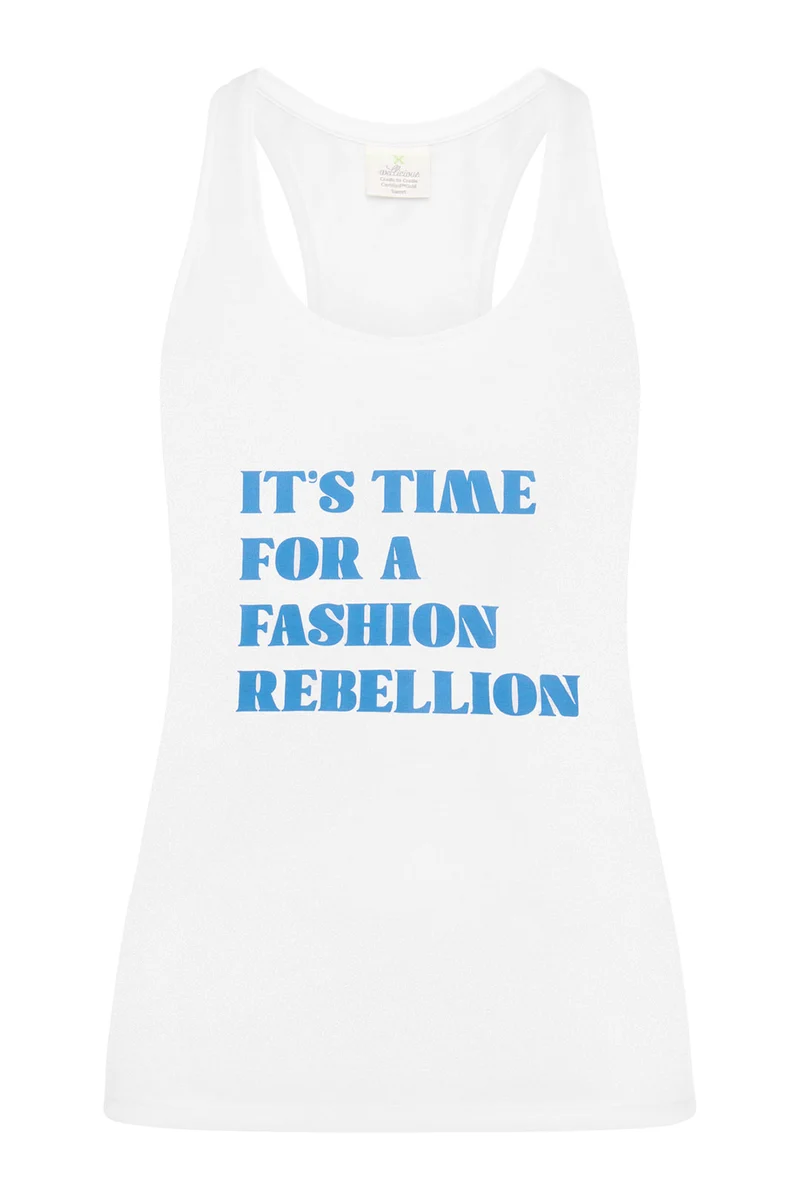 Organic Cotton Racer Tank with Print - Diamond White - Wellicious Community Sale