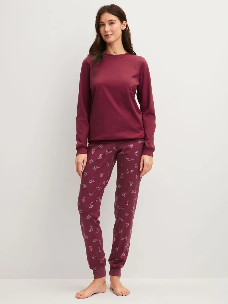 DAMEN Pyjama mit Bündchen