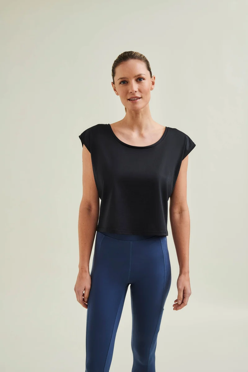 Organic Cotton Cropped Dance Vest - Caviar Black