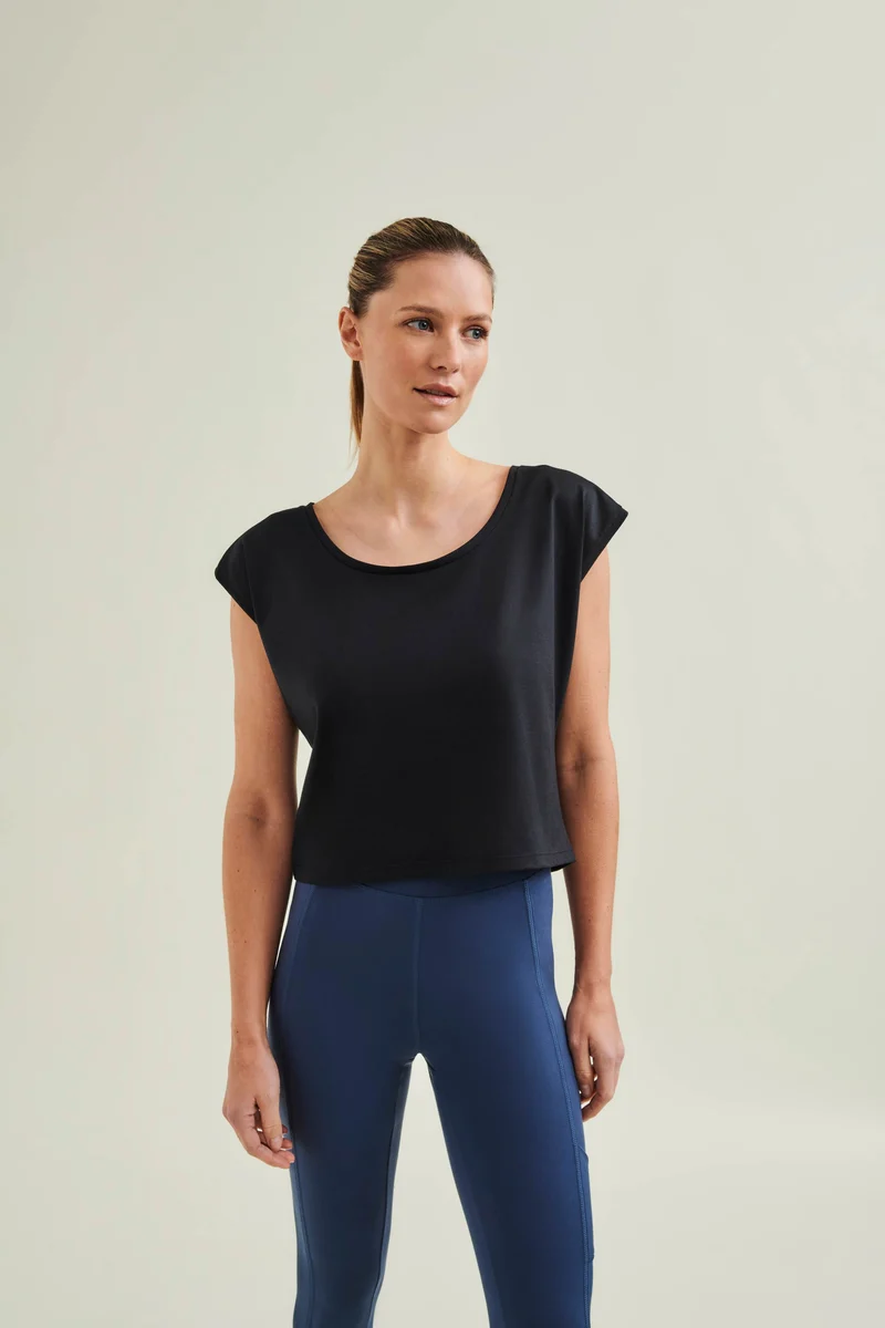 Organic Cotton Cropped Dance Vest - Caviar Black