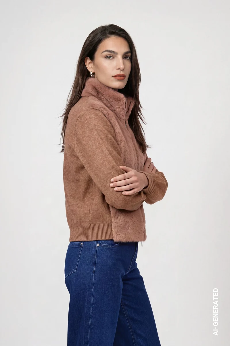 Strickjacke mit Kunstfell