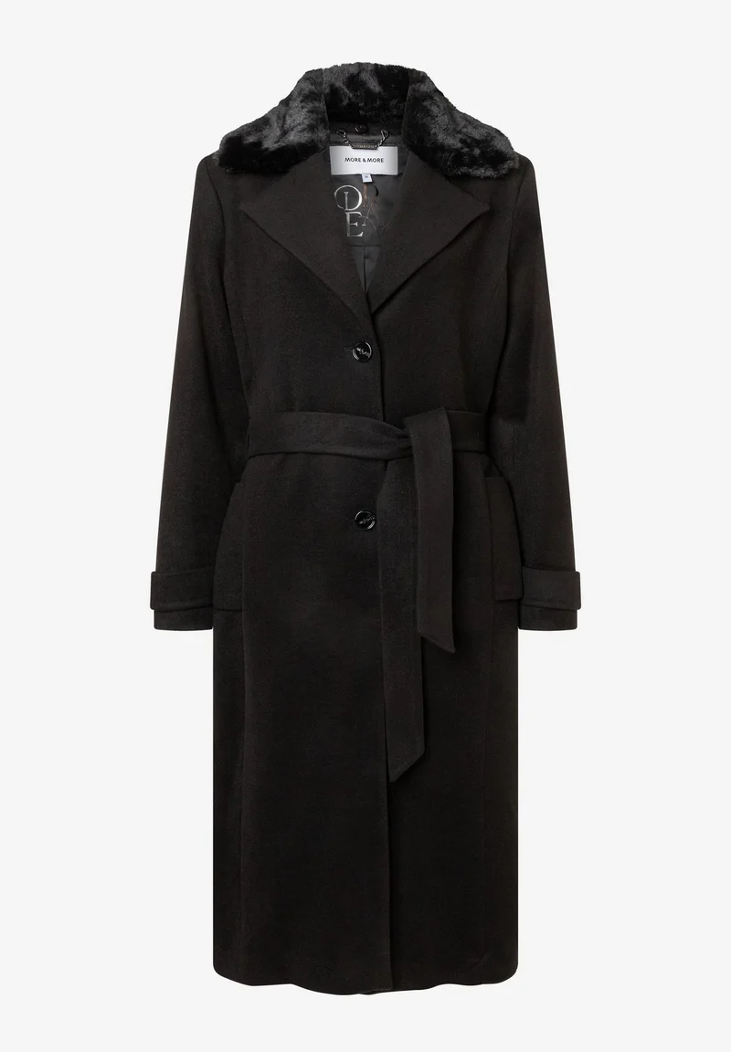 Velours Coat w Fake Fur Collar, black