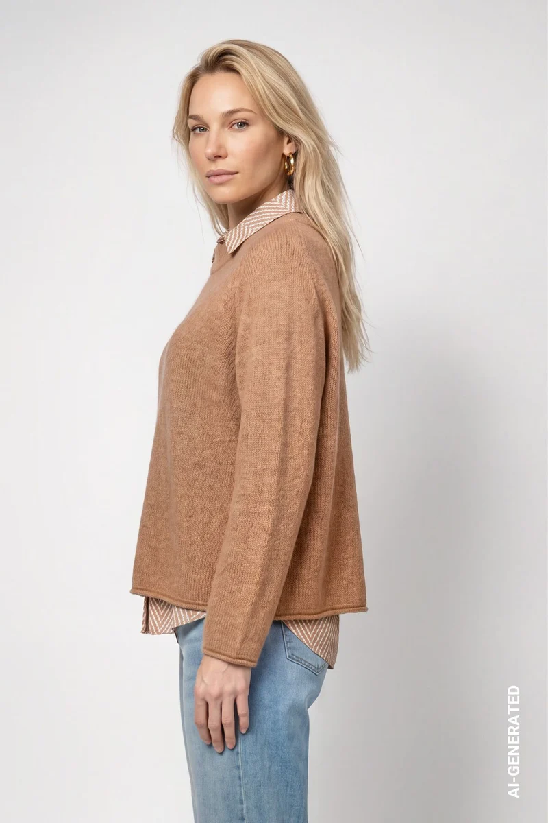 Flauschiger Strickpullover mit Rollsaum