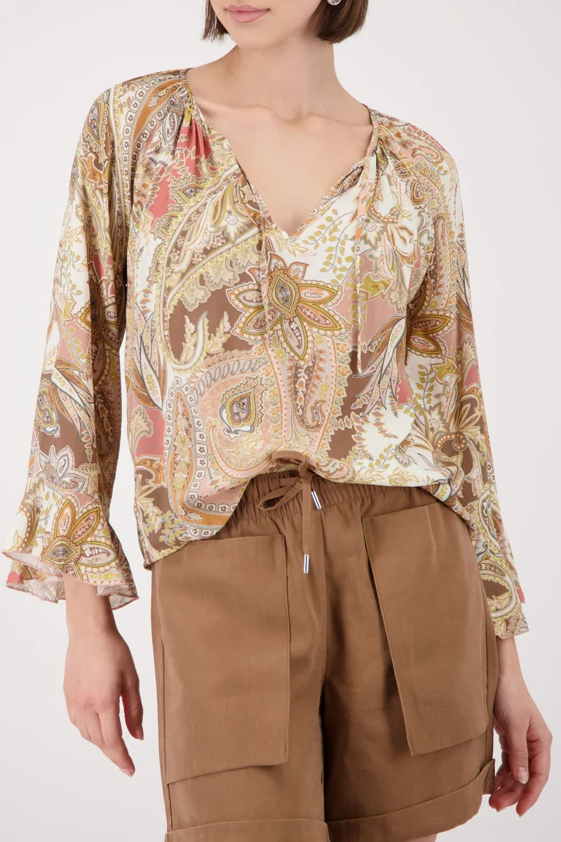 Bluse, mocca gemustert