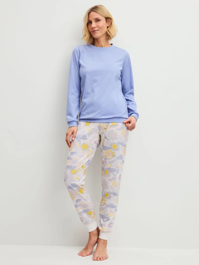 DAMEN Pyjama mit Bündchen, harmony blue print