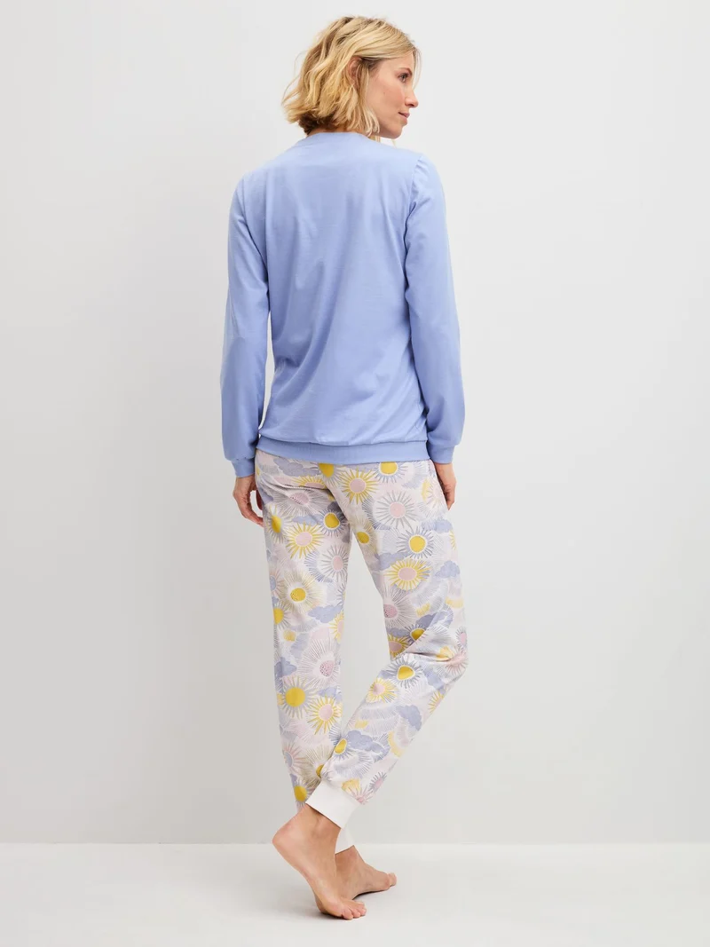DAMEN Pyjama mit Bündchen, harmony blue print