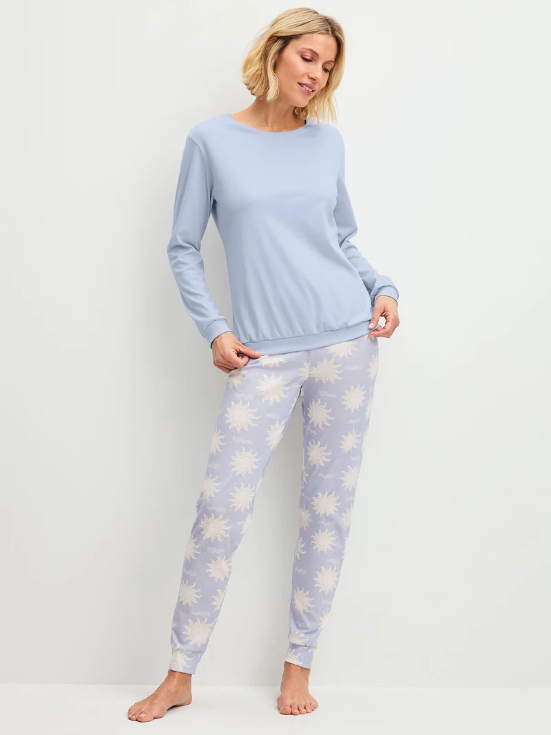 DAMEN Pyjama mit Bündchen, harmony blue