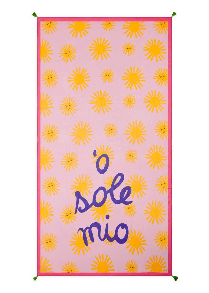 Feiner Schal aus Modalmischung mit Sonnen-Motiven und o sole mio-Schriftzug