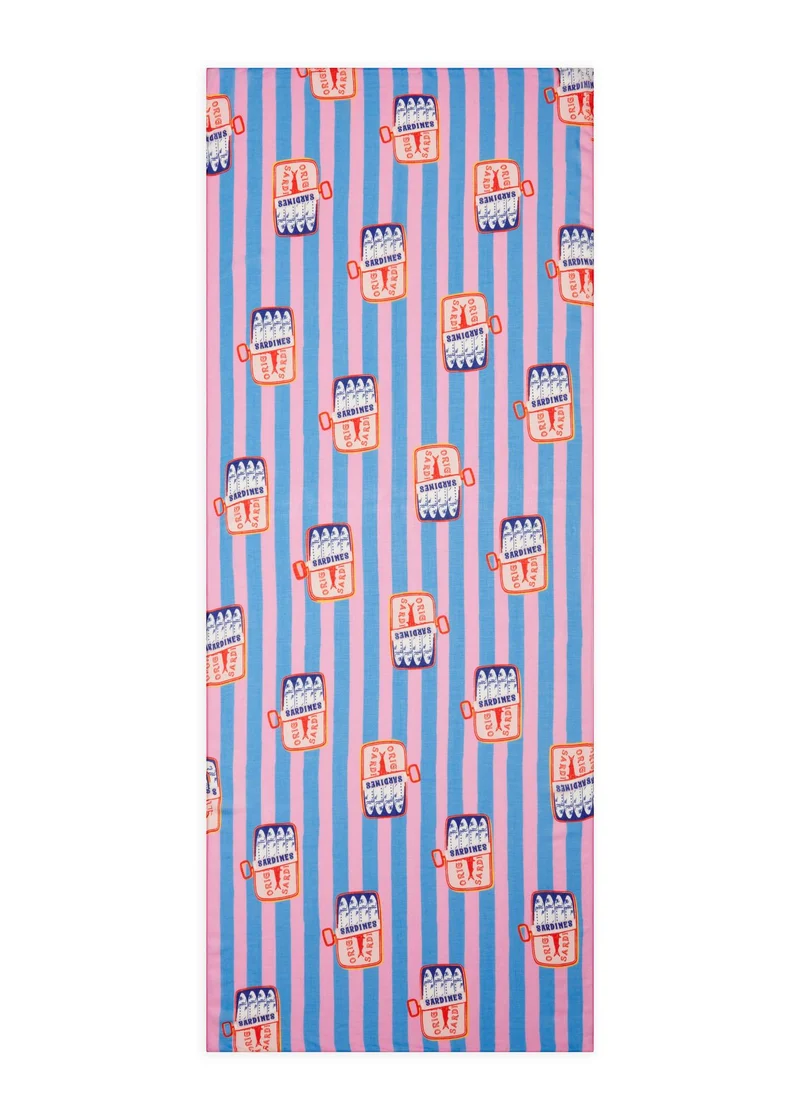 Feiner Schal aus Modalmischung mit Streifenmuster und Sardinen-Motiven