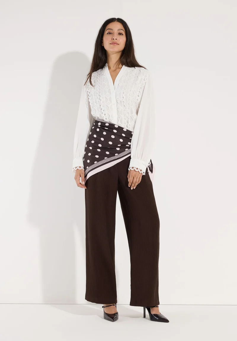 Crêpe Blouse with Lace Details, off white