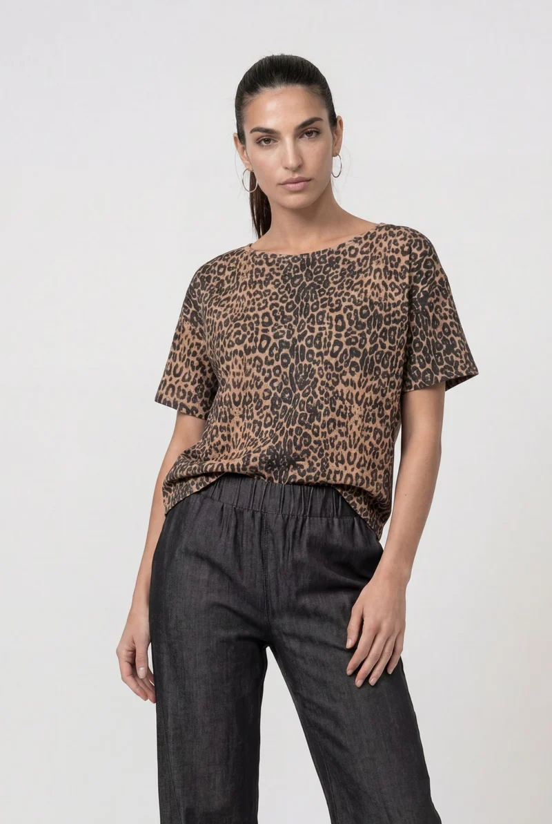 T-Shirt, brown sugar gemustert