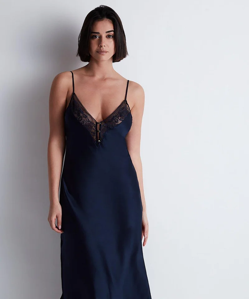 Aubade - Midnight Whisper Langes Nachthemd Abendblau