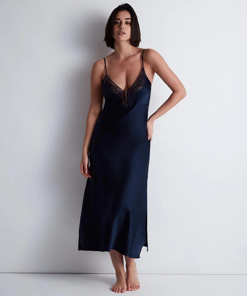 Aubade - Midnight Whisper Langes Nachthemd Abendblau