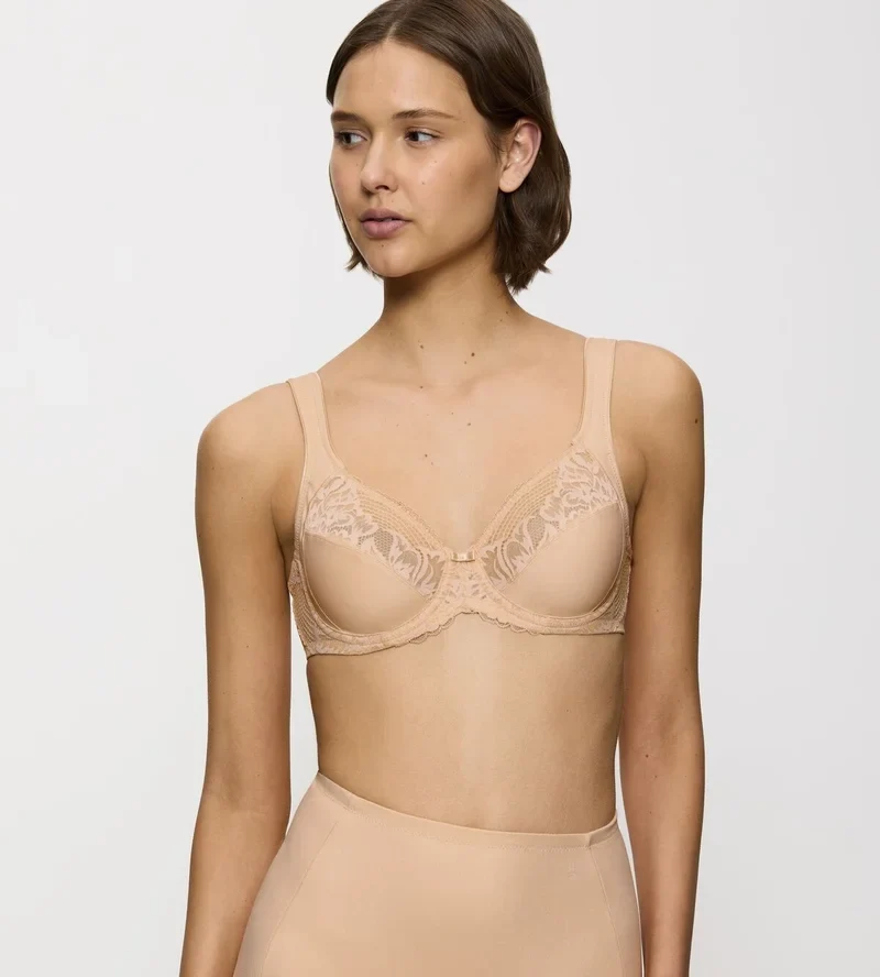Triumph – Moderner BH mit vollständiger Cup-Unterstützung aus Spitze und Baumwolle, neutrales Beige