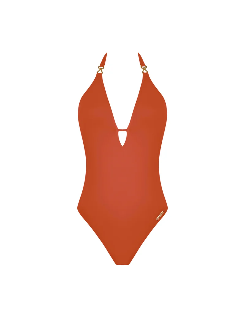 Lise Charmel Swimwear - Sillage Couture Neckholder Badeanzug mit tiefem Rückenausschnitt, Orange Sillage
