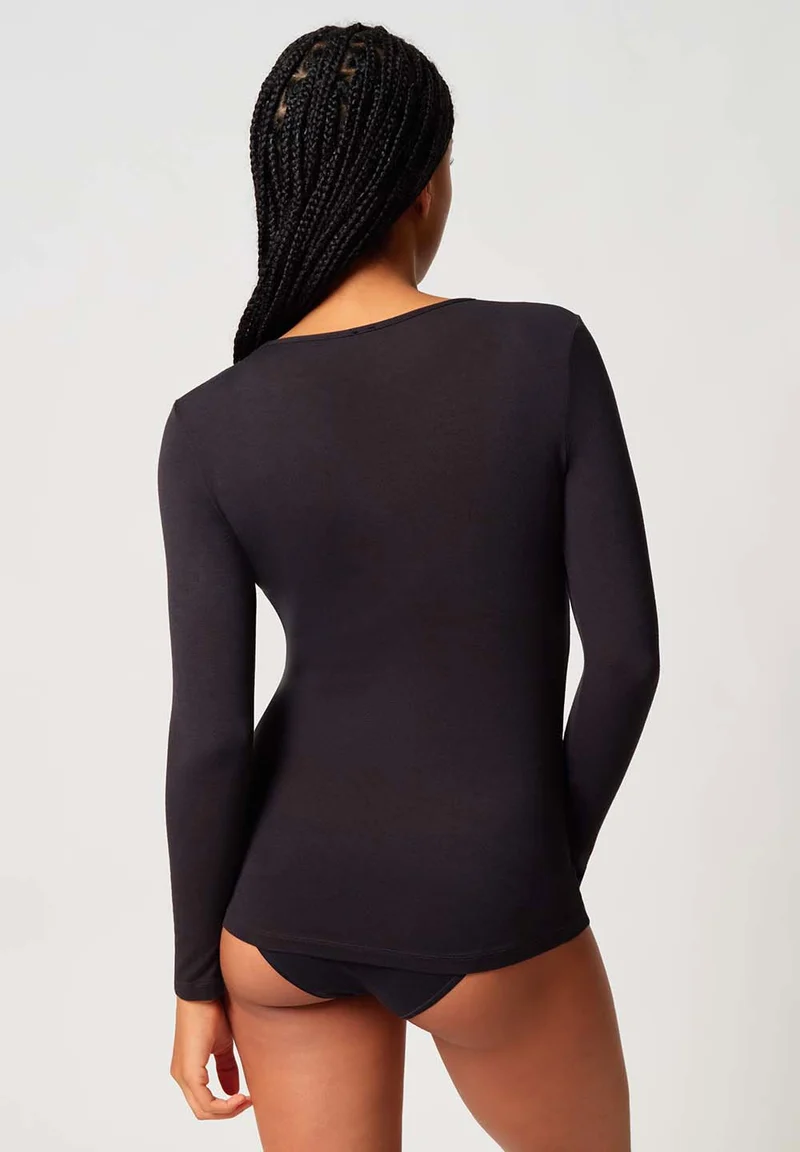 CashmereDeluxe Shirt long sleeve | black 087528-087665