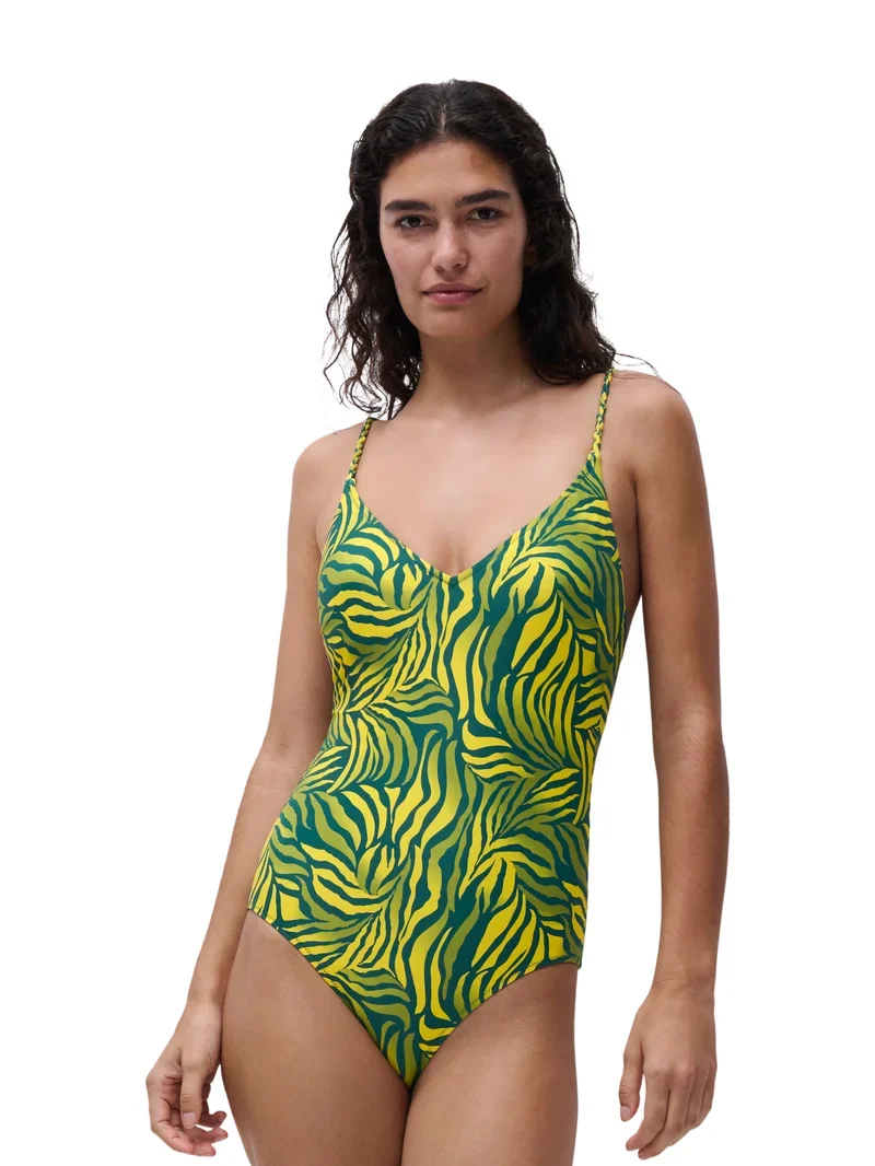Femilet Swimwear - Tidra Wirefree Plunge T-Shirt Badeanzug Gelb Dschungel
