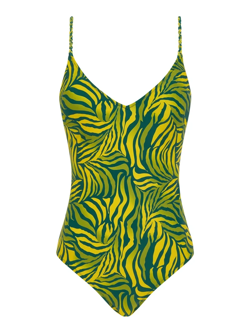 Femilet Swimwear - Tidra Wirefree Plunge T-Shirt Badeanzug Gelb Dschungel