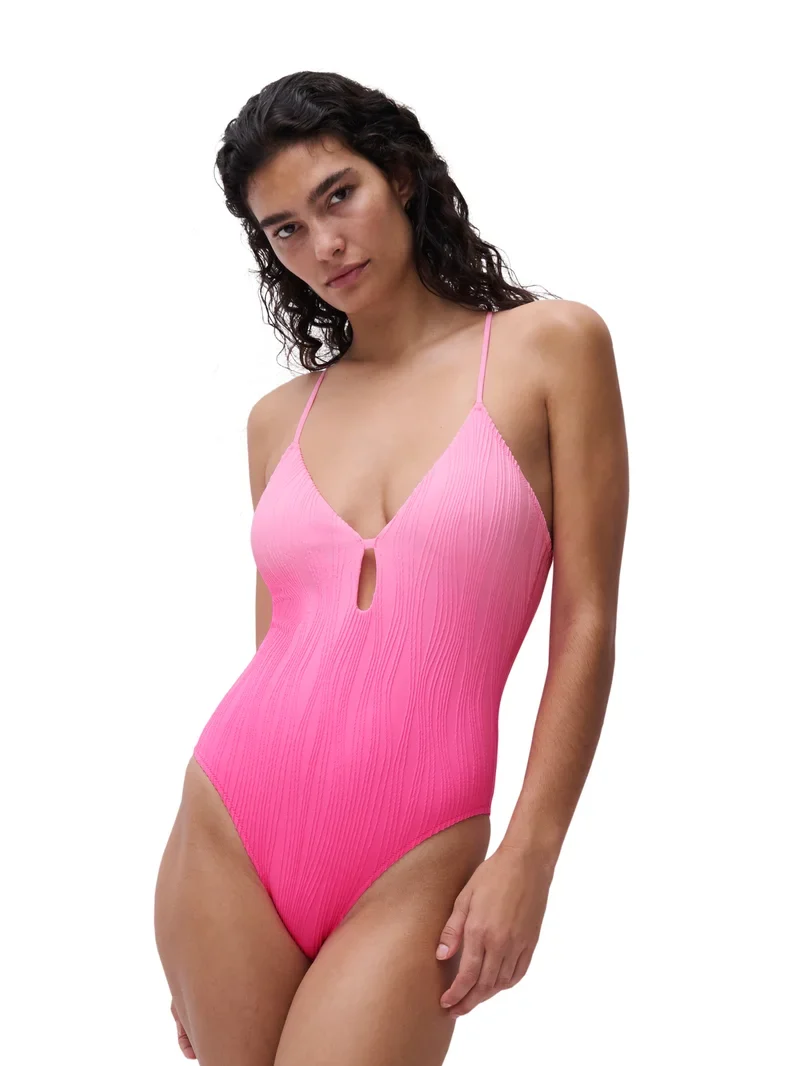 Chantelle Swimwear - Einheitsgröße, bügelloser Badeanzug mit tiefem Ausschnitt, T-Shirt-Design, rosa Batik