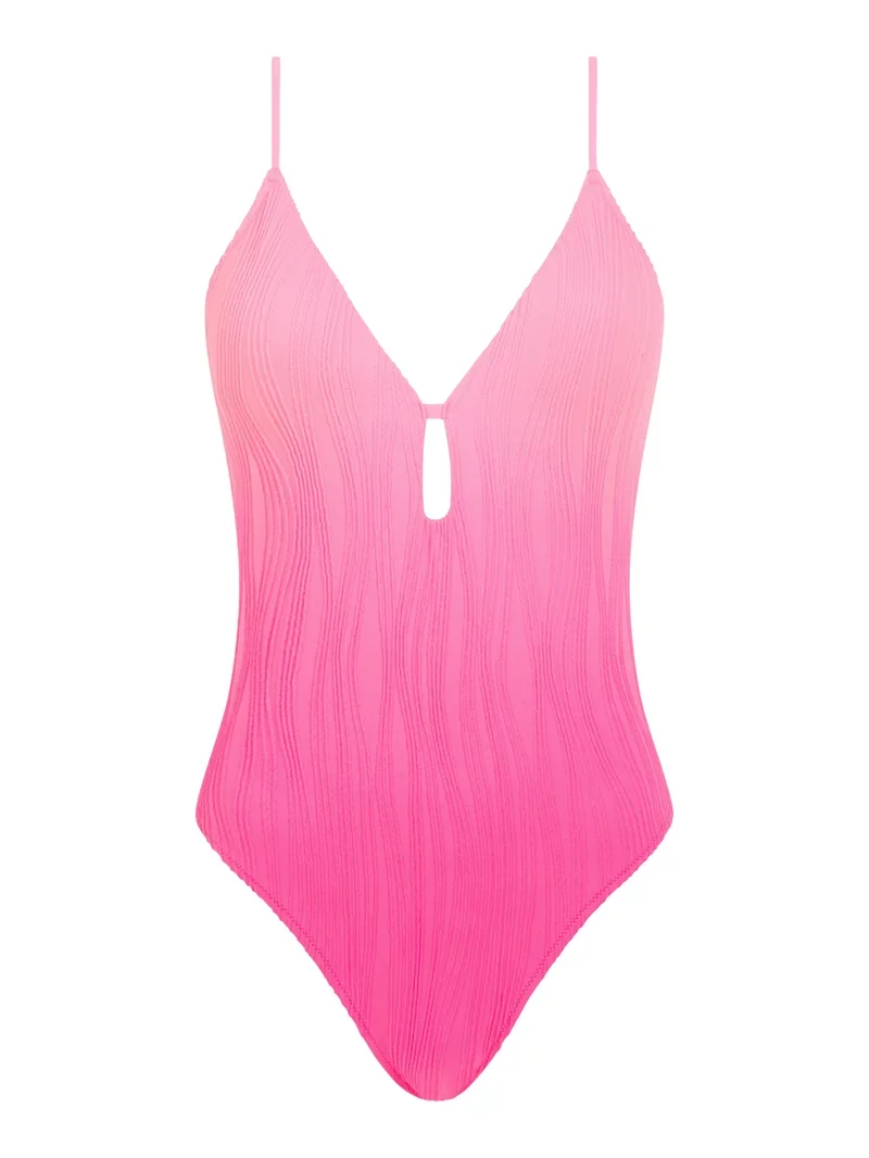 Chantelle Swimwear - Einheitsgröße, bügelloser Badeanzug mit tiefem Ausschnitt, T-Shirt-Design, rosa Batik