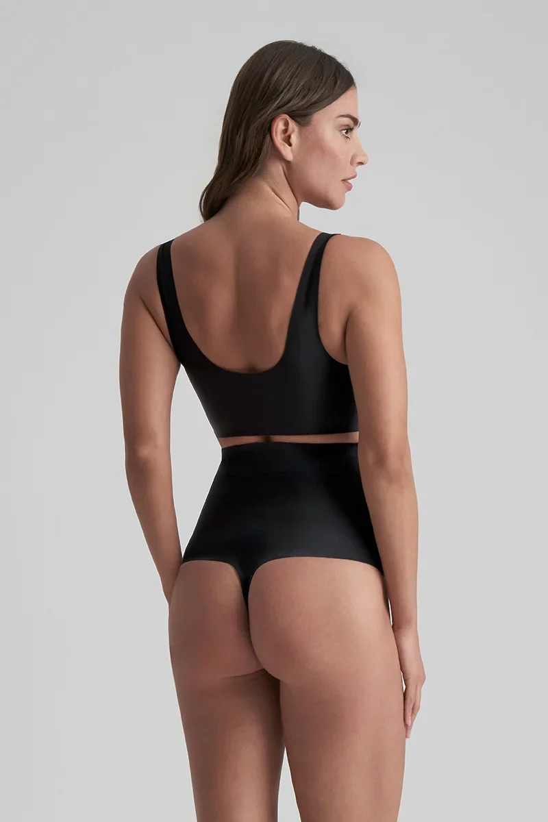 ByeBra – Unsichtbare Shapewear mit leichter Stützwirkung, unsichtbarer High-Waist-Tanga, Schwarz