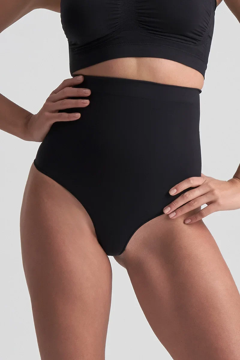 ByeBra – Nahtlose Shapewear (Starker Halt) Weicher High-Waist-Tanga Schwarz