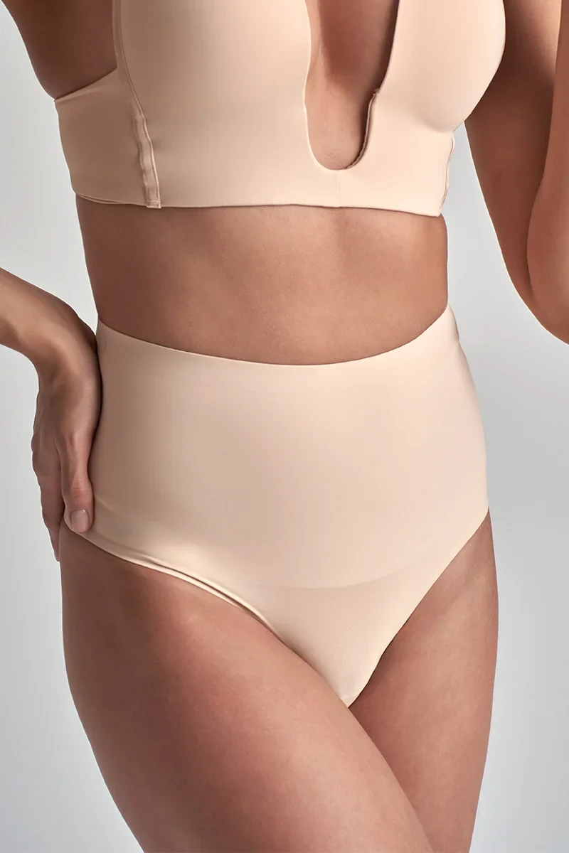 ByeBra – Taillenformende Shapewear (Extra starker Halt) Taillenformender String mit mittelhohem Bund, Beige