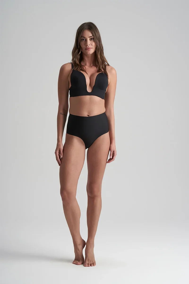 ByeBra – Taillenformende Unterwäsche (Extra starker Halt) Taillenformender Slip mit mittelhohem Bund, Schwarz
