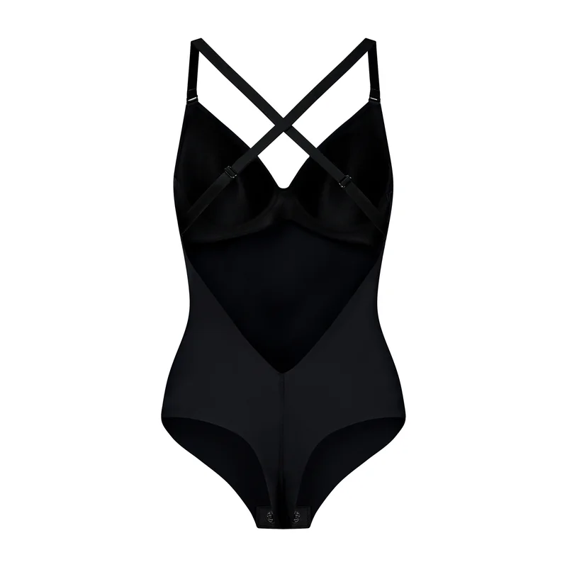 ByeBra – Shapewear mit tiefem Rückenausschnitt (leichte Stütze), Body mit tiefem Rückenausschnitt, String, Schwarz