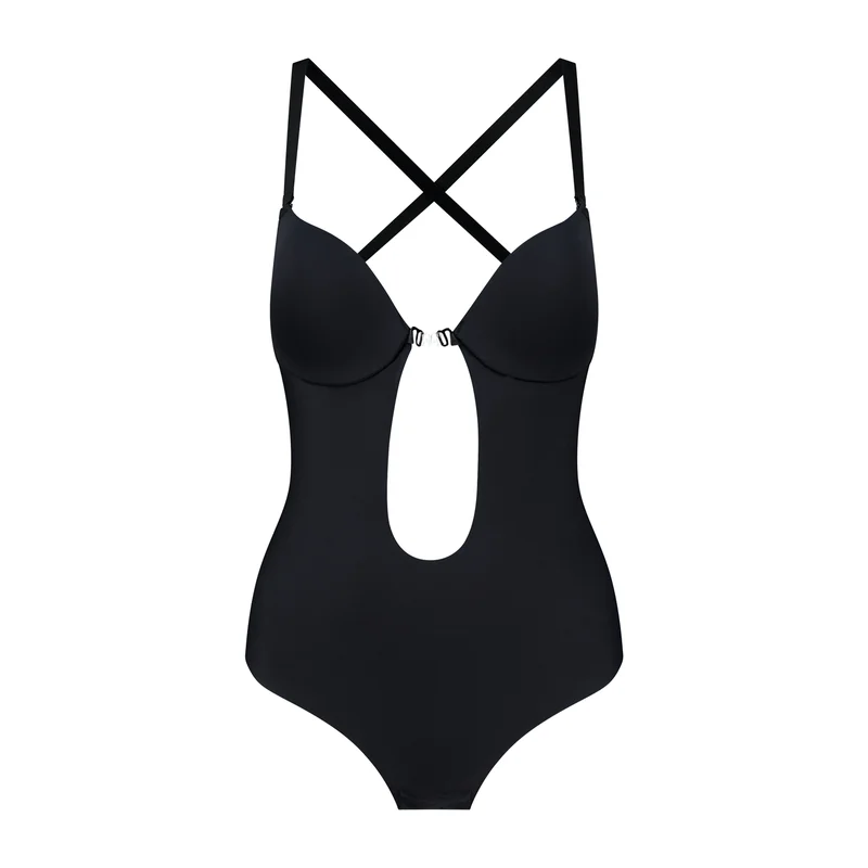ByeBra – Shapewear mit tiefem Rückenausschnitt (leichte Stütze), sinnlicher Body mit tiefem Rückenausschnitt, Schwarz