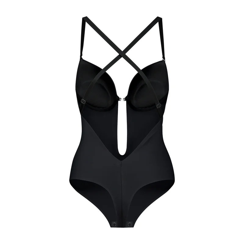 ByeBra – Shapewear mit tiefem Rückenausschnitt (leichte Stütze), sinnlicher Body mit tiefem Rückenausschnitt, Schwarz