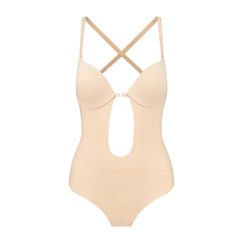ByeBra – Shapewear mit tiefem Rückenausschnitt (leichte Stütze), sinnlicher Body mit tiefem Rückenausschnitt, Beige