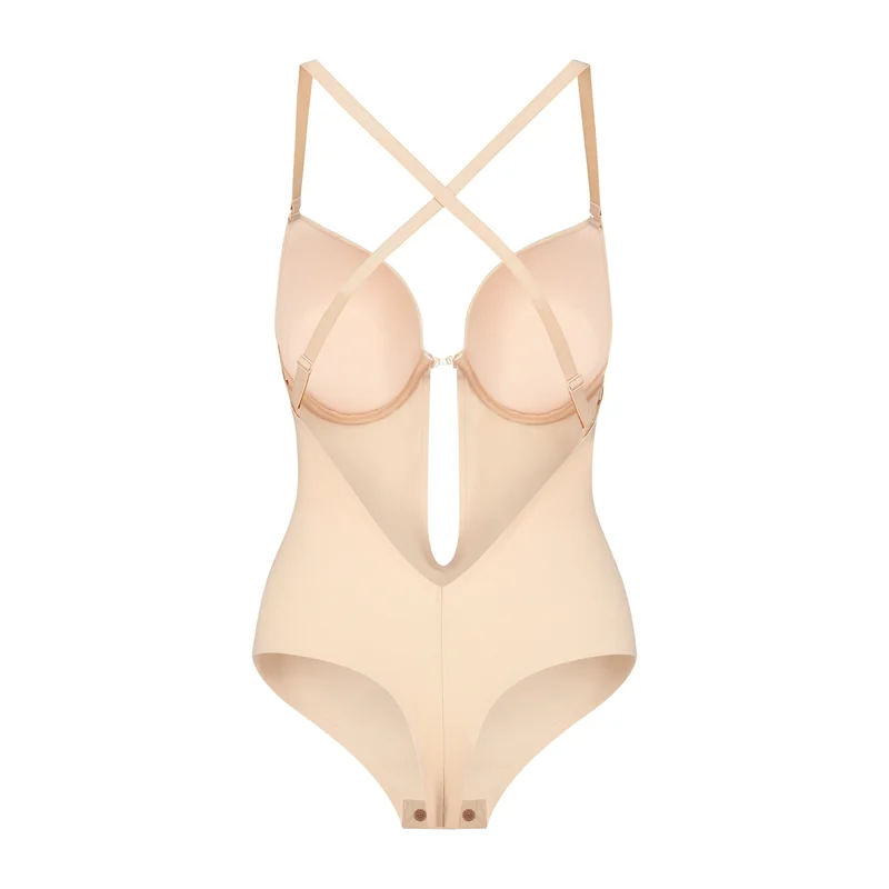ByeBra – Shapewear mit tiefem Rückenausschnitt (leichte Stütze), sinnlicher Body mit tiefem Rückenausschnitt, Beige