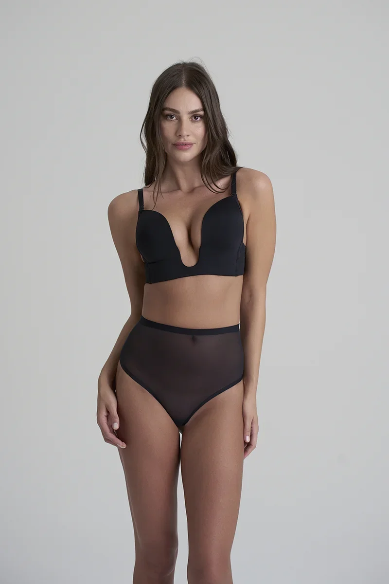 ByeBra – Formgebender Tüll-Shapewear-Tanga mit mittlerer Stützkraft, Schwarz