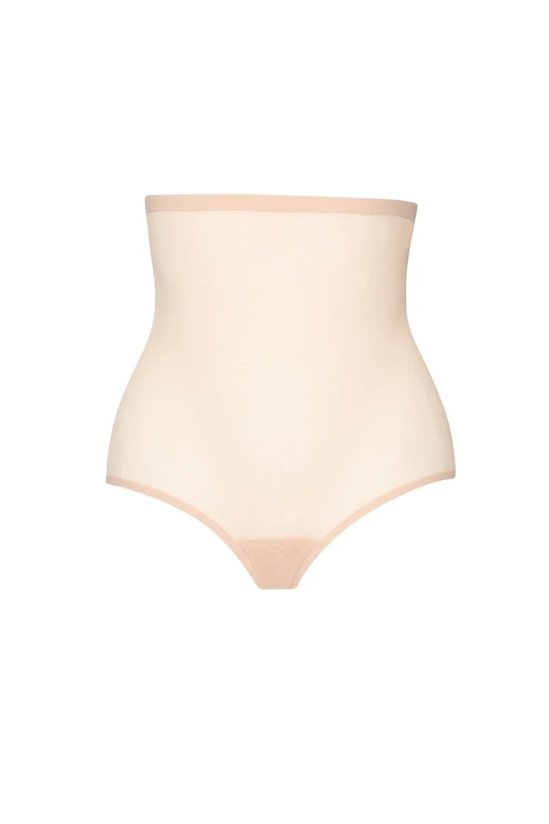 ByeBra – Formgebender Tüll-Shapewear-Slip mit mittlerem Halt und hohem Bund, Beige